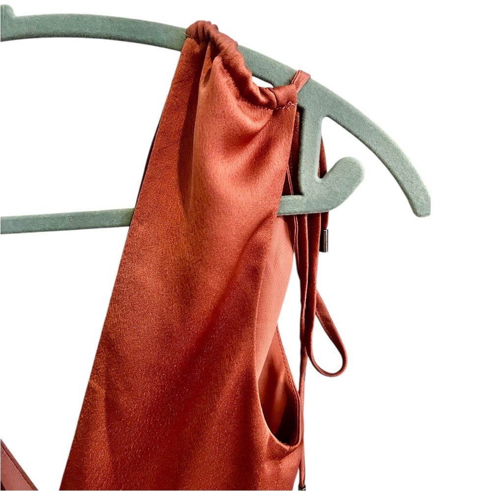 Renamed Look of Luxe Rust Satin Jumpsuit Wide Leg Size Small - Picture 9 of 13